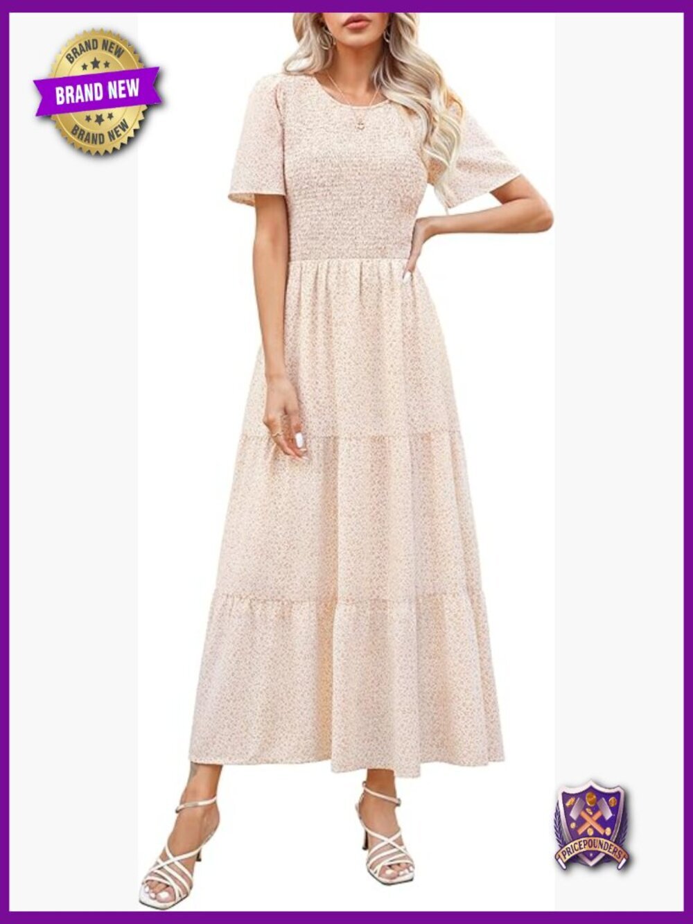 Smocked Floral Maxi Dress with Short Sleeves - Summer Wedding Guest